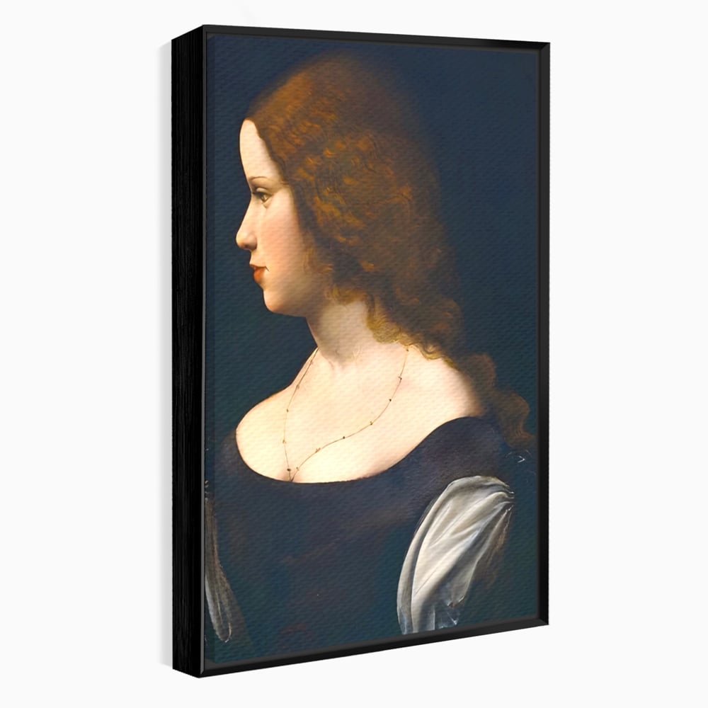 Tablou canvas cu tablou canvas cu portretul unei tinere, in rama de aluminiu negru